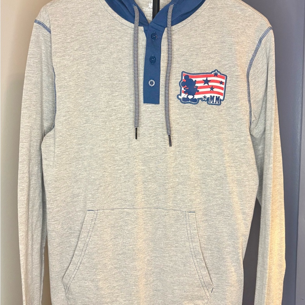 Disney Parks Authentic Mickey Mouse Gray and Blue Hoodie Long Sleeve.